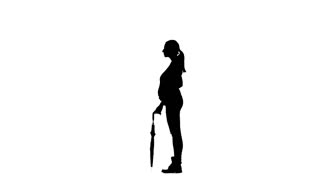 320x180 Pregnant Woman, Girl With Umbrella And Dog Stock Video Footage