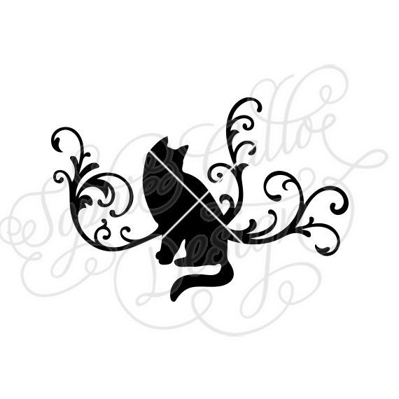 570x570 Kitty Cat Flourish Svg Dxf Digital Download Files For Silhouette