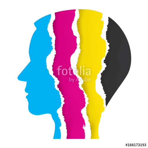 499x500 Print Colors Ripped Paper Head. Male Head Silhouette With Ripped