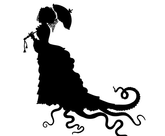 570x470 Silhouette Octopus Lady With Tentacles Parasol Umbrella Victorian