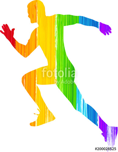 388x500 Painted Rainbow Man Running Athlete Silhouette Stock Image
