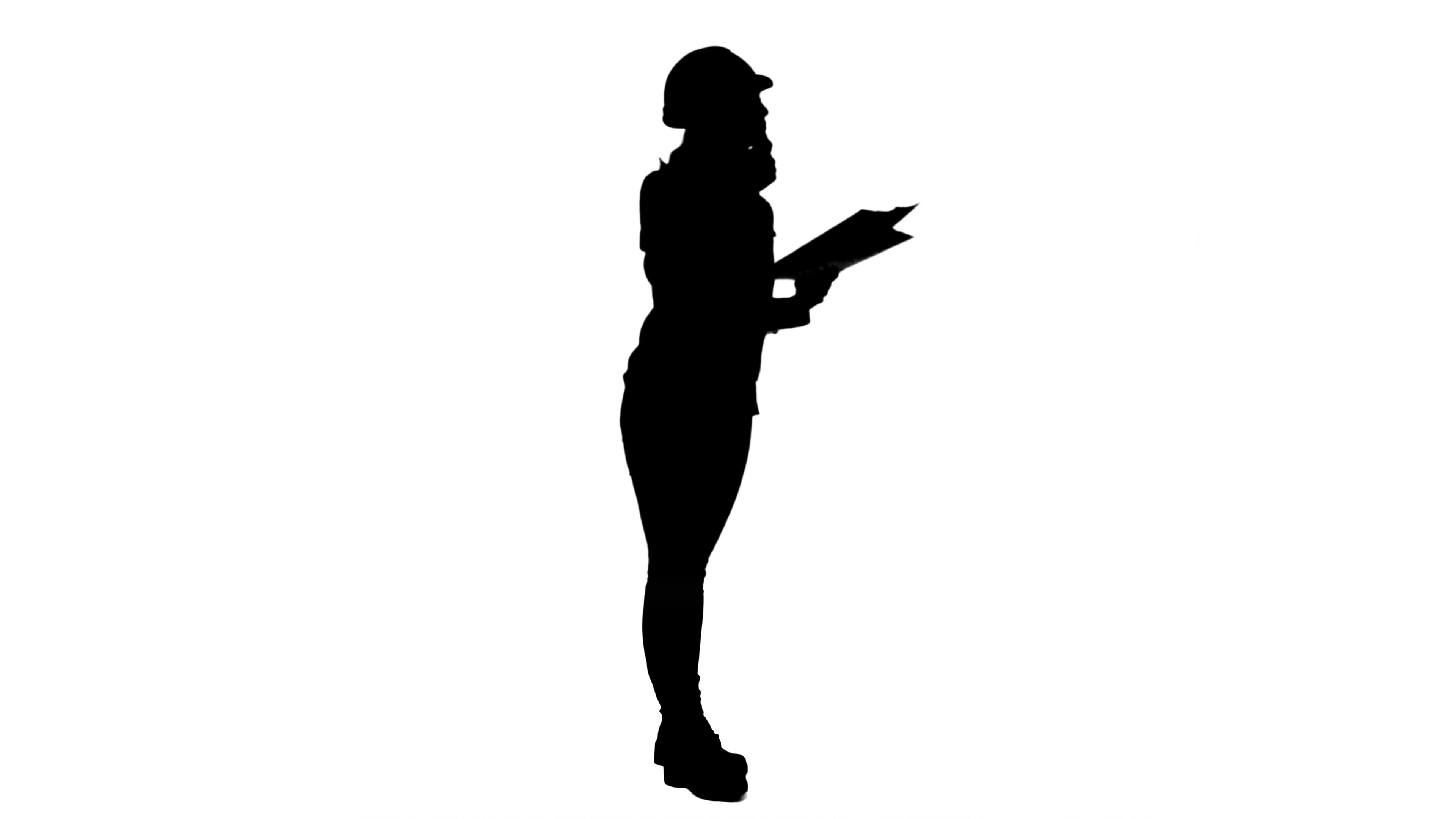 3840x2160 Silhouette Young Engineer Woman Reading Technical Drawings