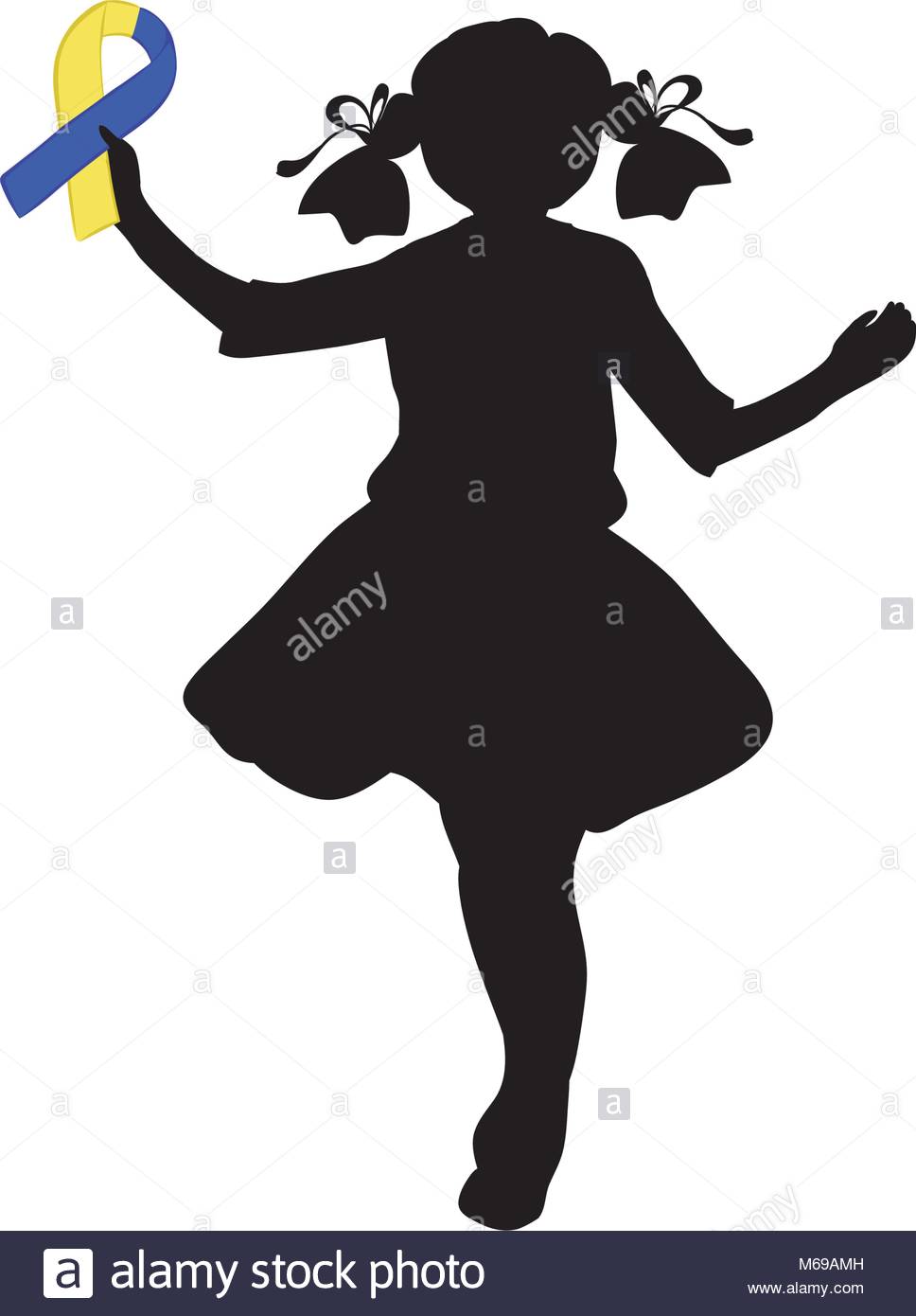 968x1390 Silhouette Girl With Yellow Blue Ribbon. World Down Syndrome Day