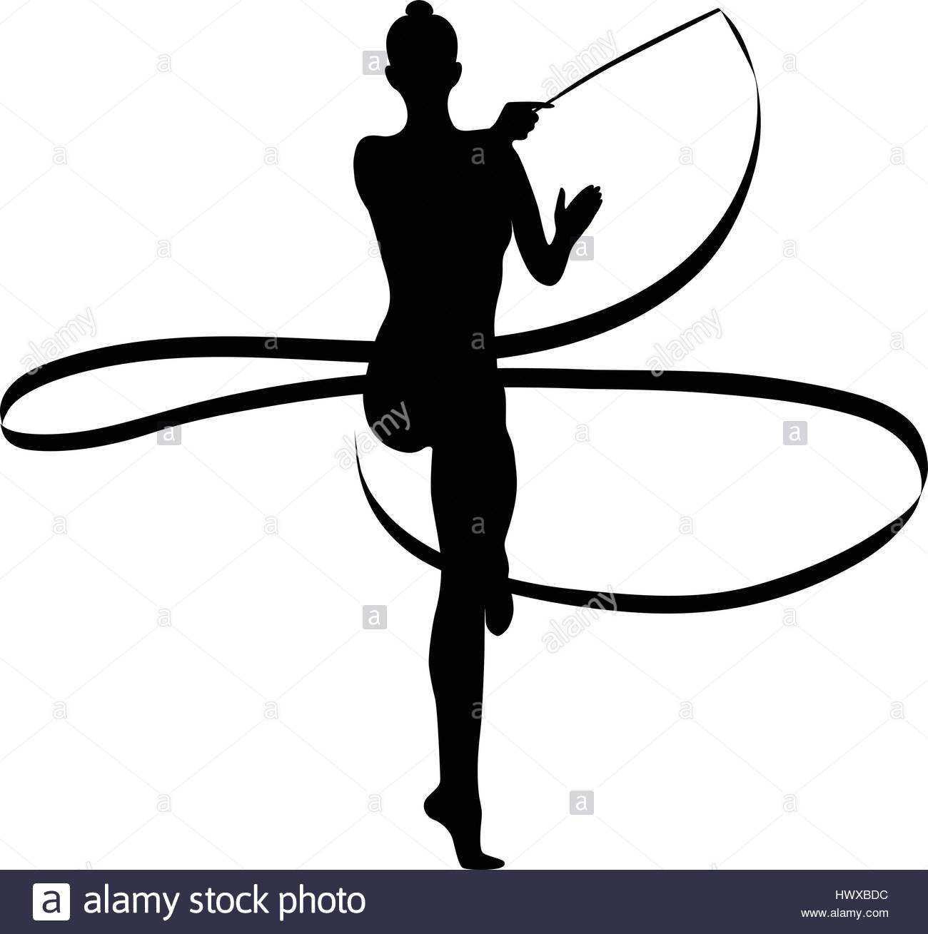 1300x1309 Black Silhouette Girl Gymnast With Ribbon Rhythmic Gymnastics