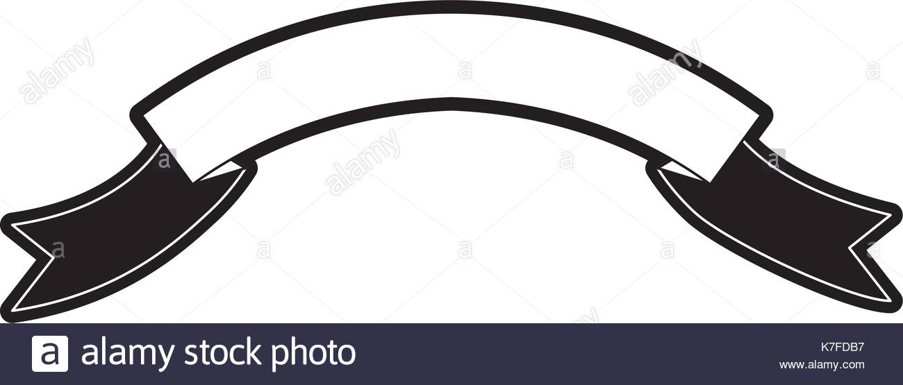 1300x555 Ribbon Decorative With Folds In Monochrome Silhouette Stock Vector