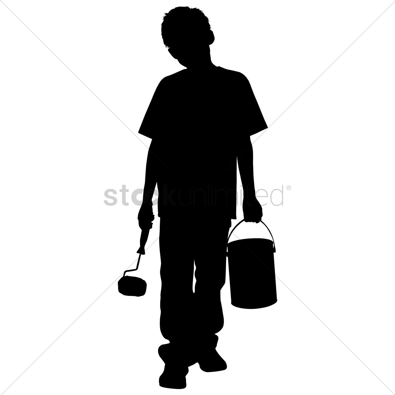 1300x1300 Silhouette Of A Boy With Paint Roller And Bucket Vector Image
