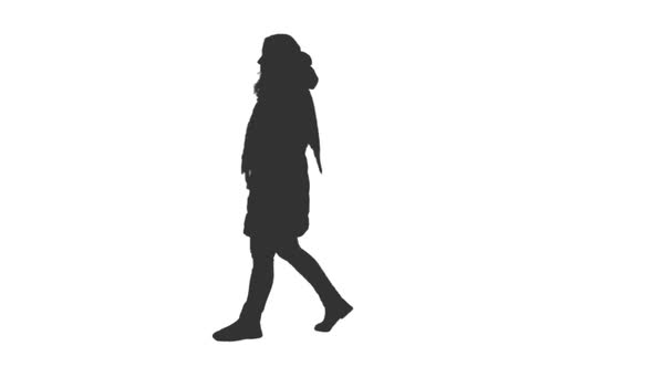 590x332 Silhouette Young Woman Walking In Coats And Scarf, Alpha Channel