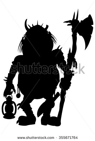 318x470 Silhouette Goblin With An Axe And A Lantern. Illustration