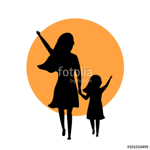 500x500 Mother And Daughter Walking Together Silhouette Back Side View
