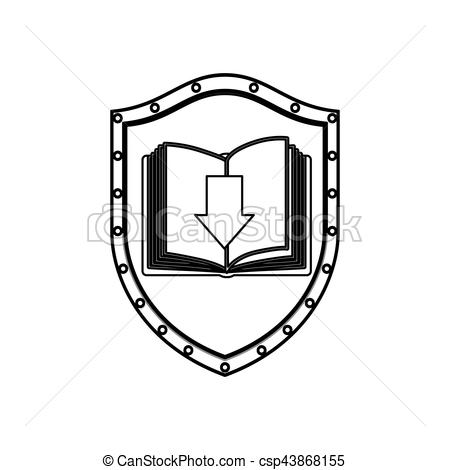 450x470 Silhouette Shield With Open Book And Arrow Vector Clipart
