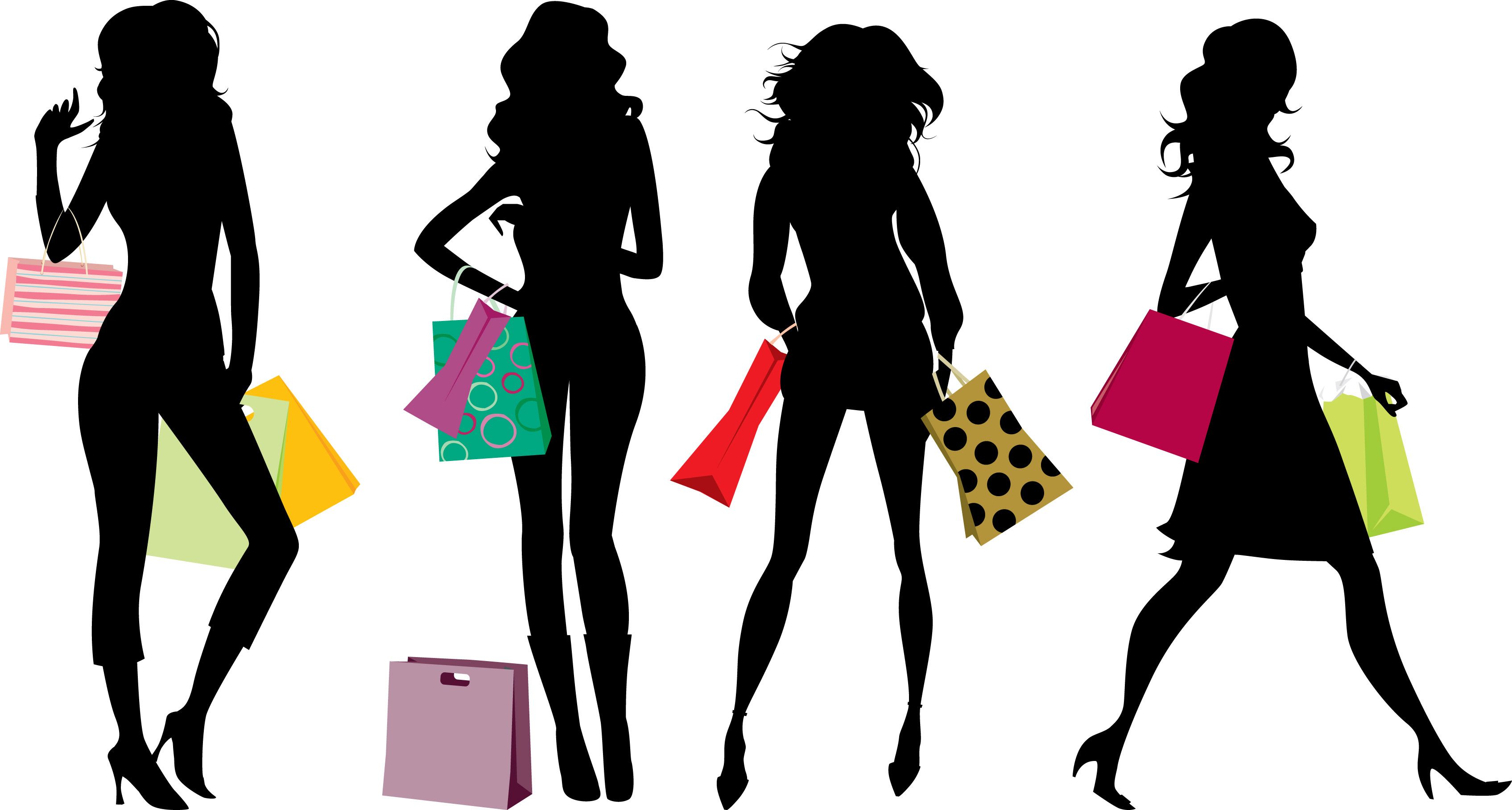 3390x1817 Fashion Shopping Girls Silhouette Digital Clipart Vector Eps