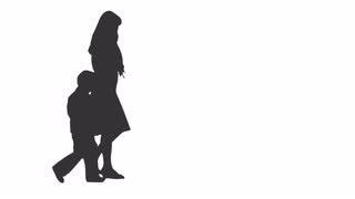 320x180 Silhouette Of Two Little Boys Walking Holding Hands. Side View