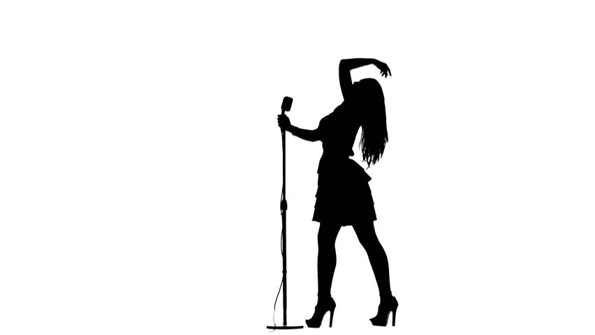 852x480 Singer Performs Songs In A Retro Microphone. Silhouette. White