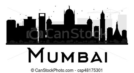 450x245 Mumbai City Skyline Black And White Silhouette. Vector Vector