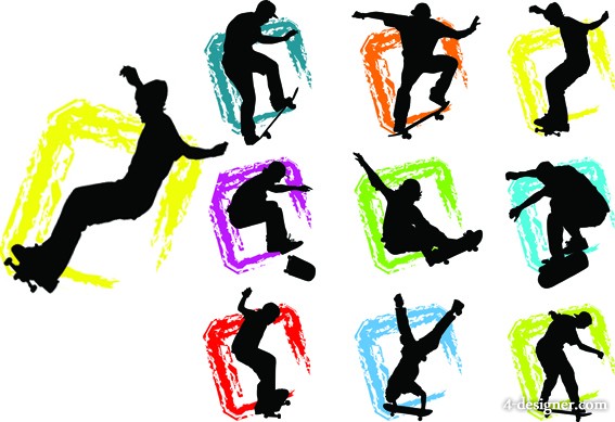 567x389 4 Designer Skateboarding Silhouette Vector Material