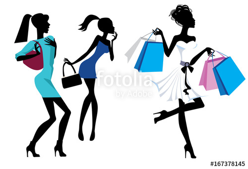 500x341 Silhouette Fashion Girls With Bags And Purchases, Vector Funny