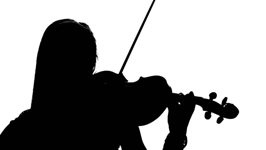 852x480 Woman Playing The Fiddle. Silhouette On White Background. Slow