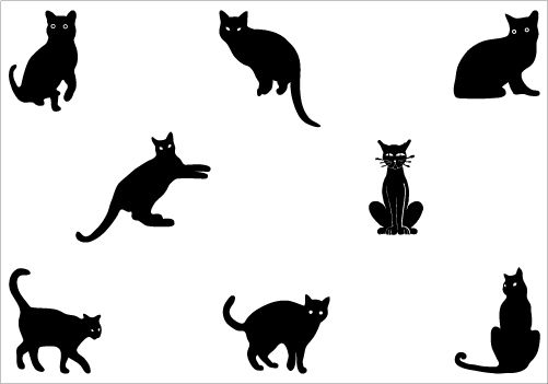 501x351 Black Cats In Different Styles, A Total Of Eight Individual Vector