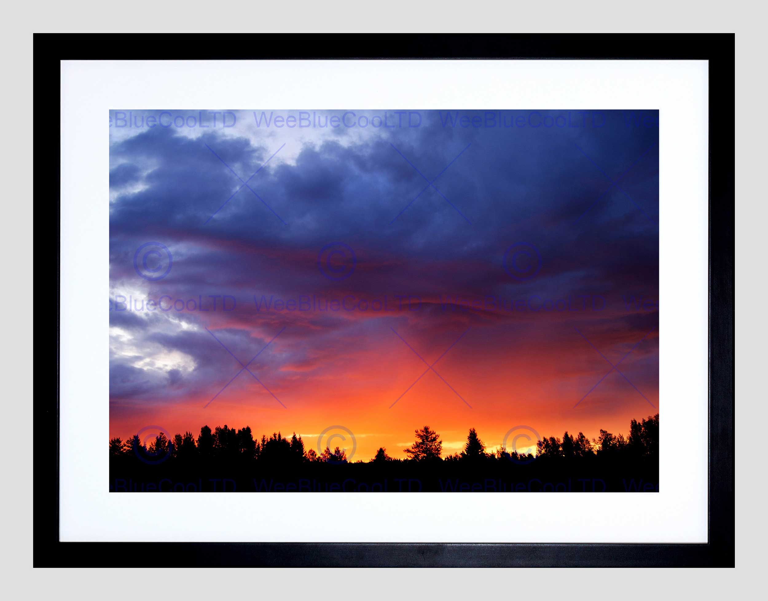 2500x1956 Sunrise Tree Forest Silhouette Purple Orange Sky Framed Art Print