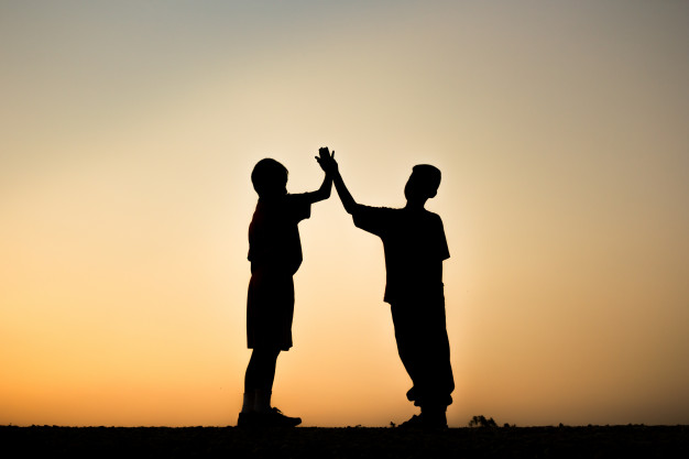 626x417 Team Work And Cooperation, Silhouette Children With Sunrise