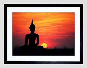 300x235 Painting Illustration Buddha Silhouette Sunset Sky Framed Art