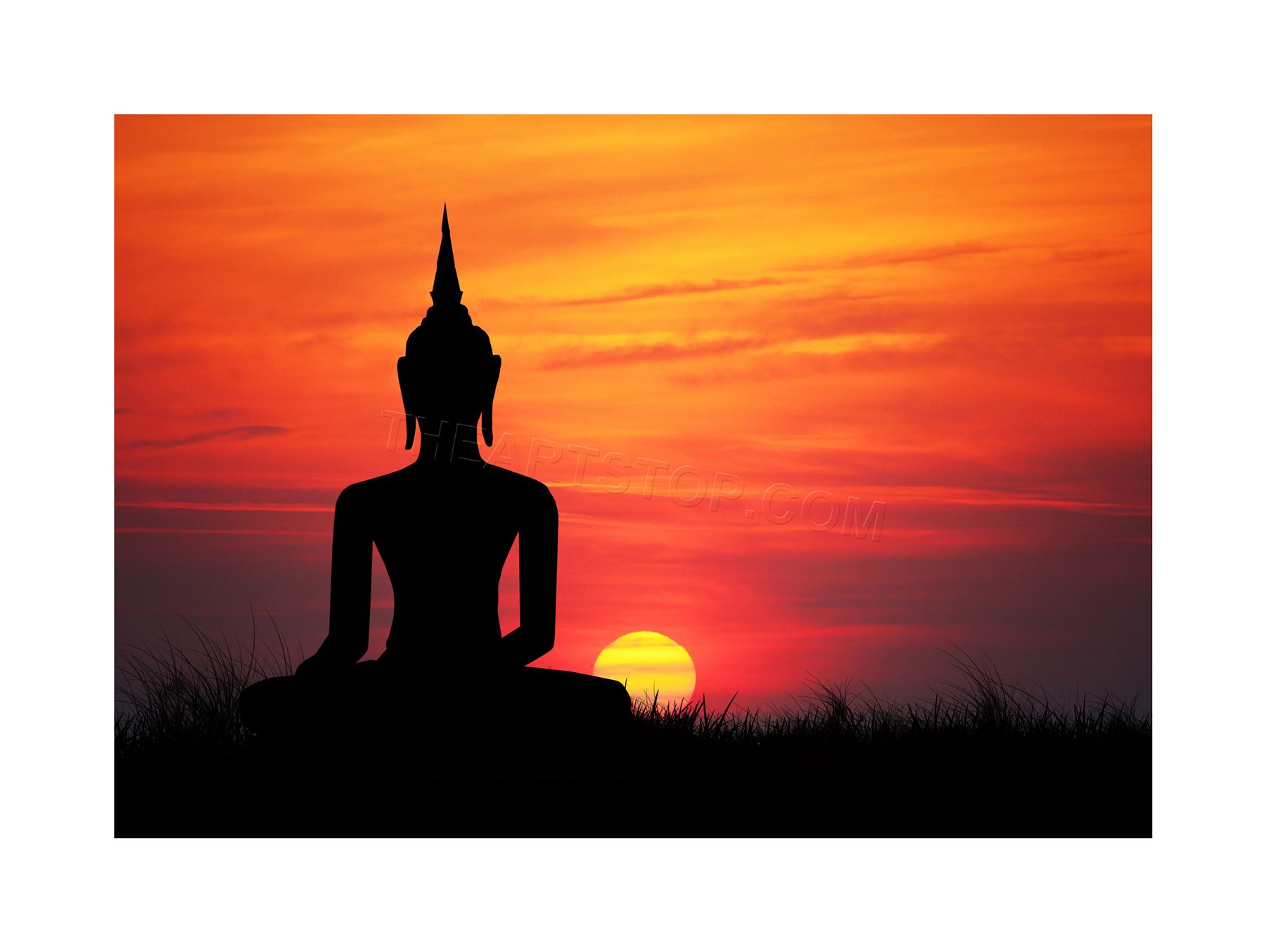 1800x1354 Painting Illustration Buddha Silhouette Sunset Sky Framed Print