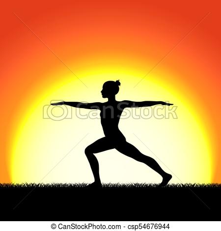 450x470 Yoga Virabhadraasana Pose Black Silhouette On Sunset Eps Vector