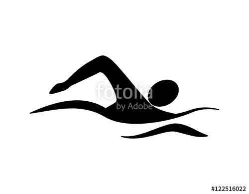 500x389 Isolated Swim Icon. Black Silhouette Of Man Swimming In The Waves
