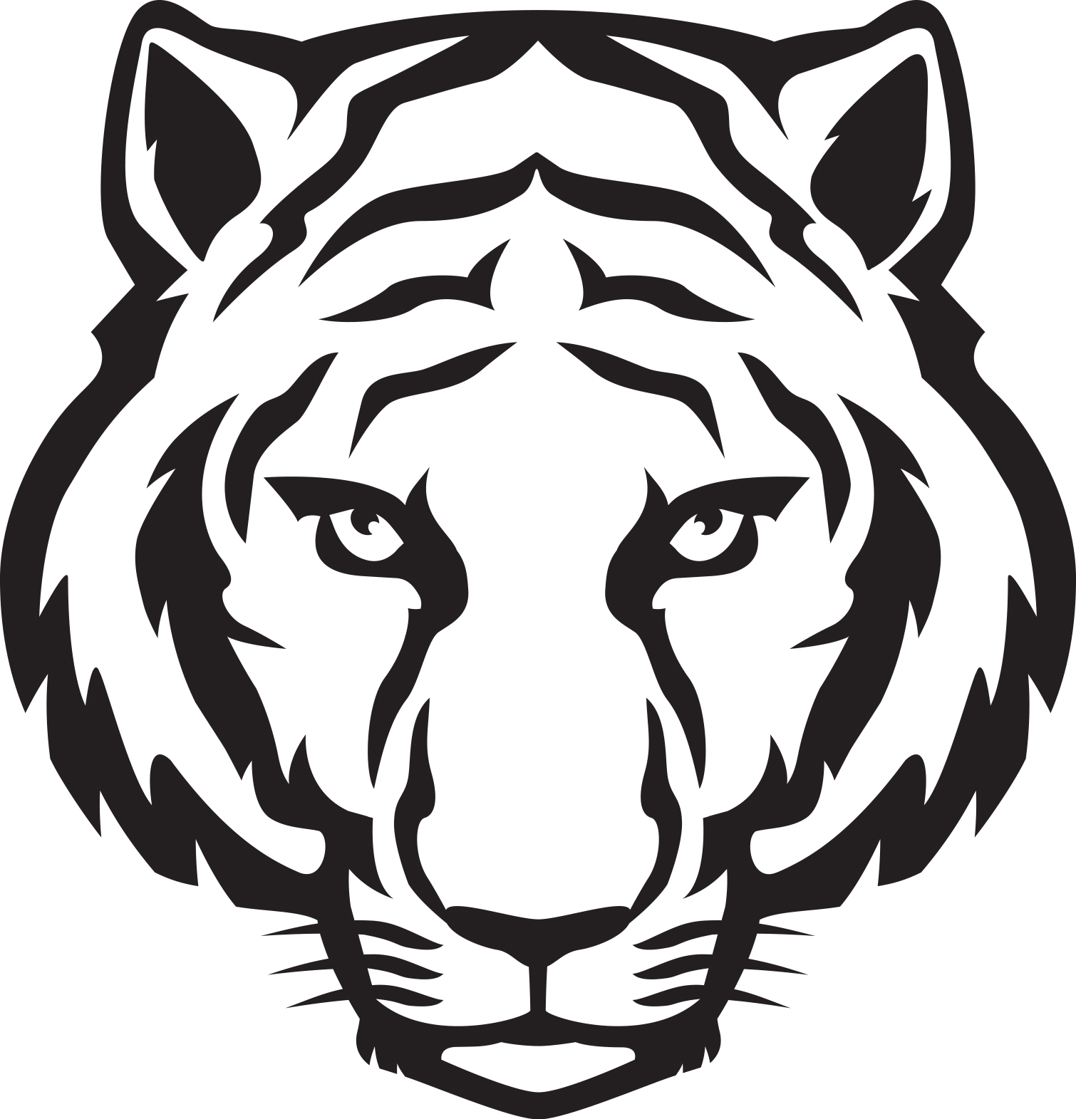 1510x1571 Clipart Tiger Black And White Silhouette