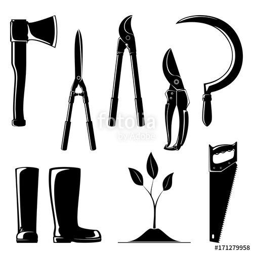 500x500 Silhouette Of Agricultural Tools ,set Of Garden And Landscaping
