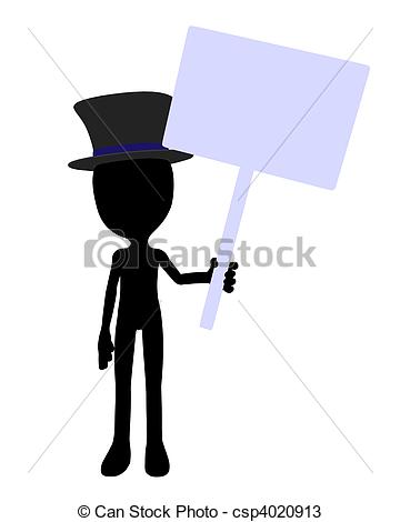 360x470 Cute Black Silhouette Top Hat Guy Holding Blank Sign On