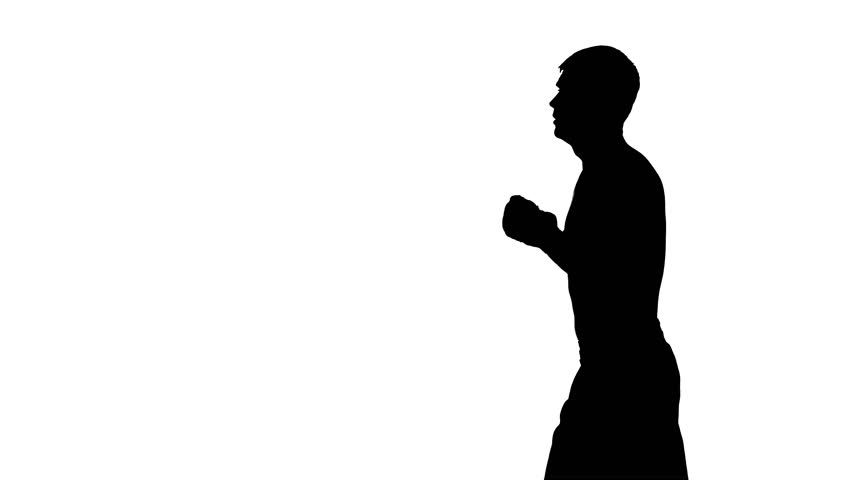 852x480 Silhouette Of A Boxer In Training On A White Background Stock