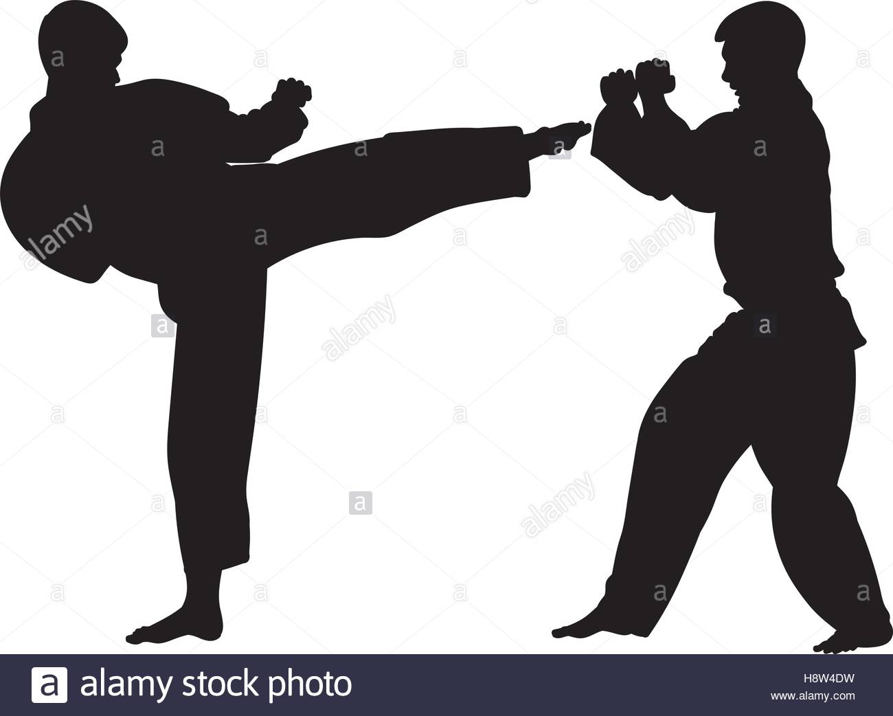 1300x1042 Silhouette Karate Athletes, Conducting A Training Match Stock