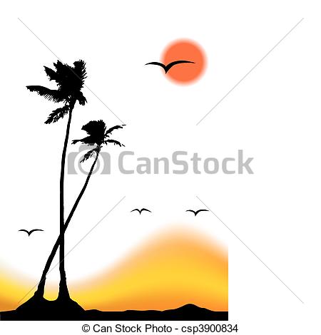 450x470 Tropical Sunset, Palm Tree Silhouette Eps Vector