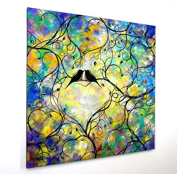 570x559 Large Beautiful Love Birds Silhouette Painting Whimsical