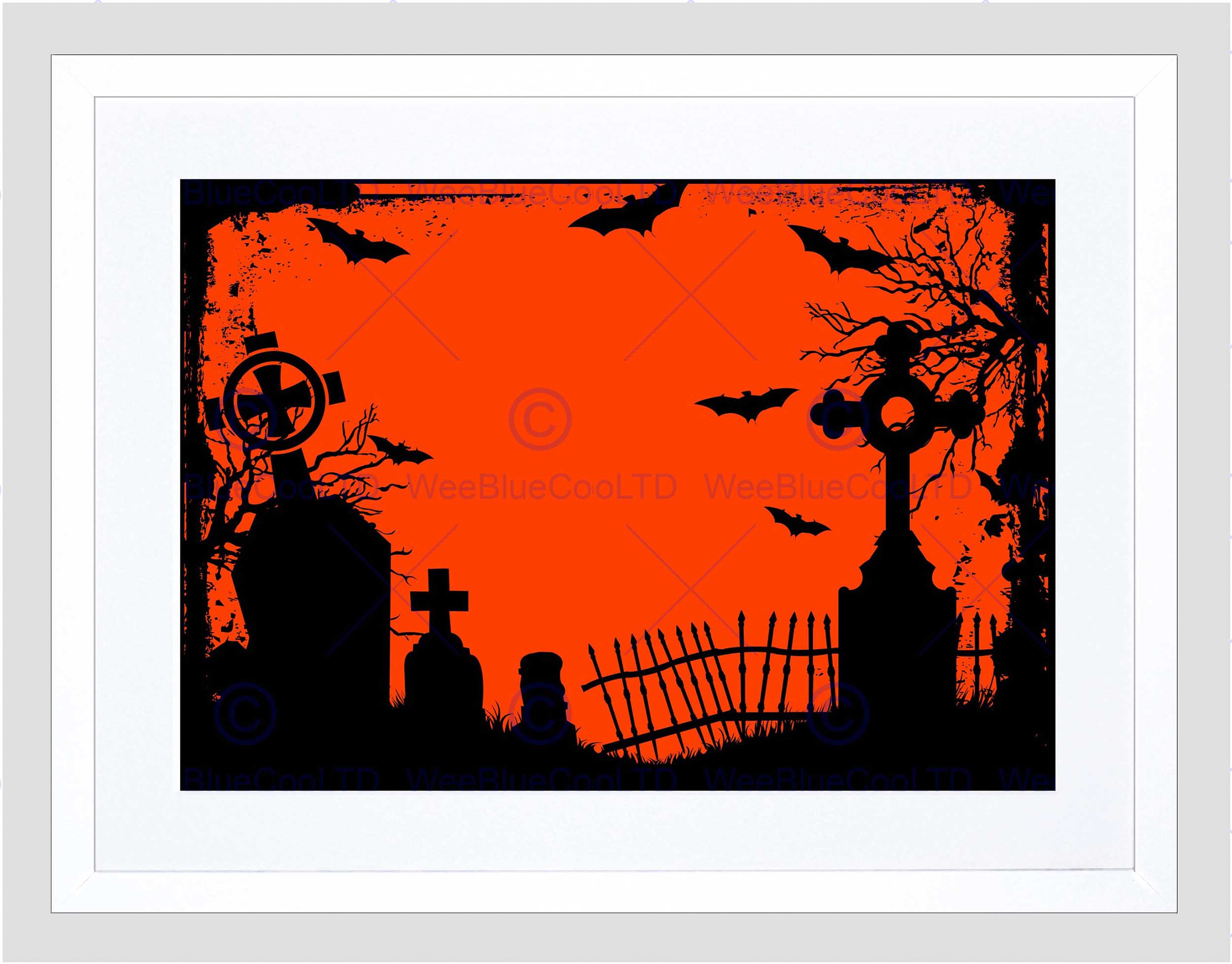 2500x1956 Painting Halloween Graveyard Cemetery Silhouette Framed Art Print