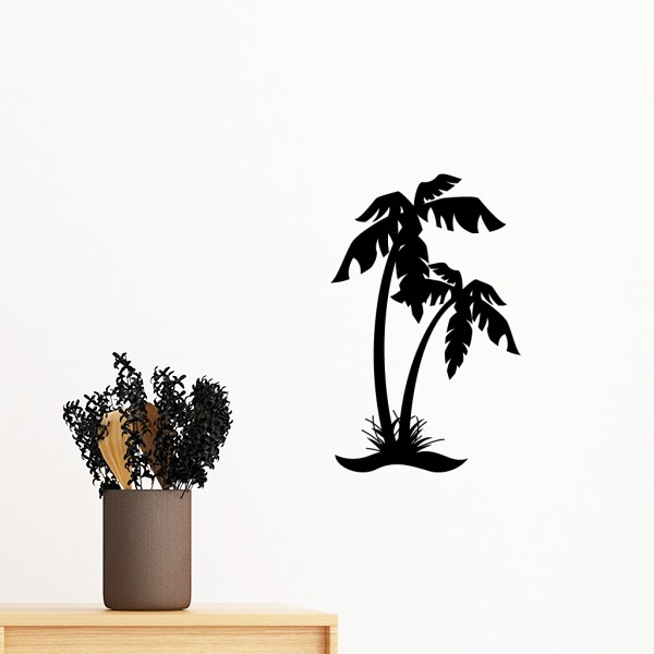 600x600 Coconut Tree Black Beach Silhouette Removable Wall Sticker Mural