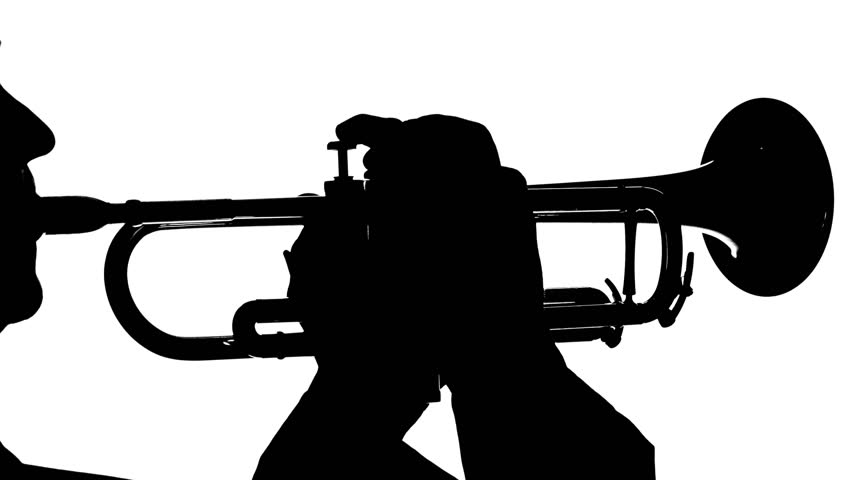 852x480 Silhouette Hands Of Men Play On The Buttons Trumpet. Close Stock
