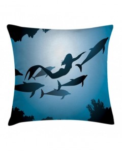 240x300 Underwater Curtain Mermaid And Dolphins Print 2 Panel Window Drapes