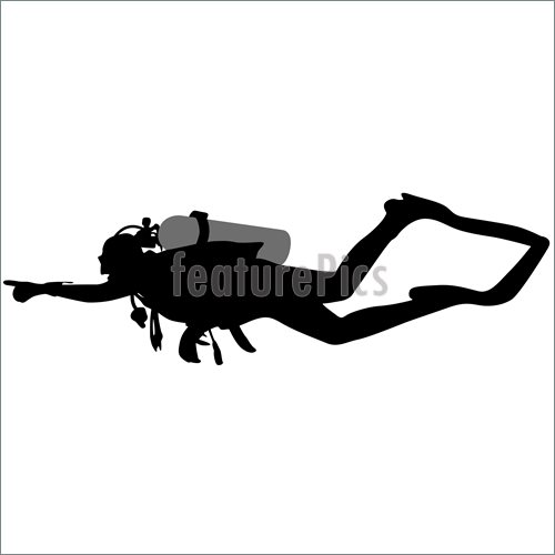 500x500 Underwater Diving Black Silhouette Scuba Divers.