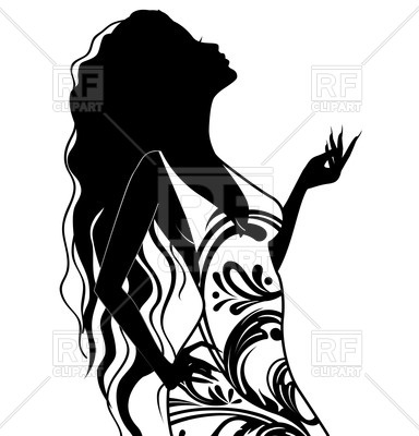 384x400 Silhouette Of Young Woman With Long Hair Royalty Free Vector Clip