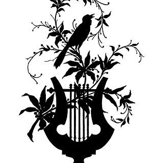 304x320 Vintage Clip Art Amazing Silhouette Bird Vines Lyre Craft