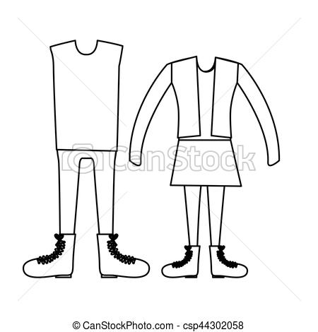 450x470 Silhouette With Pair Clothing Vintage Vector Illustration Clipart