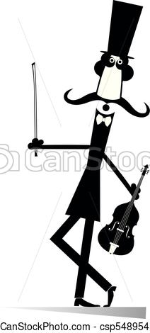 212x470 Cartoon Long Mustache Violinist Illustration Isolated . Vectors