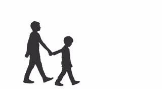 320x180 Silhouette Of Two Little Boys Walking Holding Hands. Side View