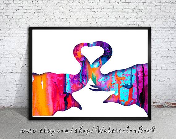 570x453 Elephants Love 6 Watercolor Print Elephant Silhouette Animal