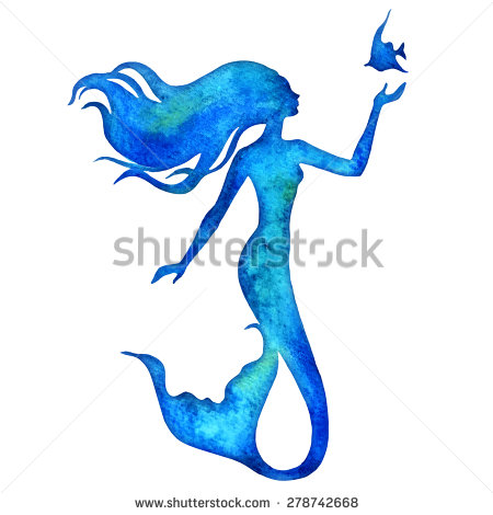 450x470 Hand Paint Mermaid Watercolor Vector Silhouette Illustration