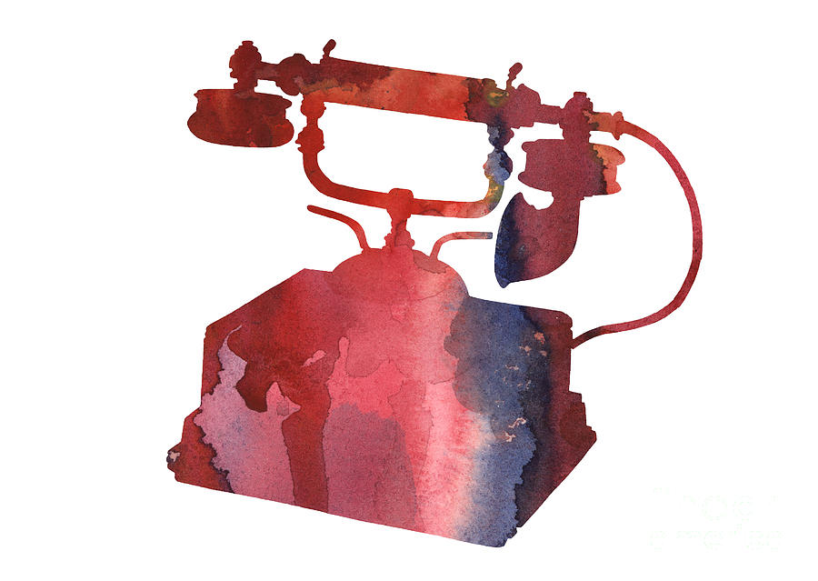 900x639 Old Phone Silhouette Watercolor Art Print Painting By Joanna Szmerdt