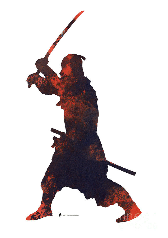 636x900 Samurai Warrior Silhouette Art Print Watercolor Painting. Painting