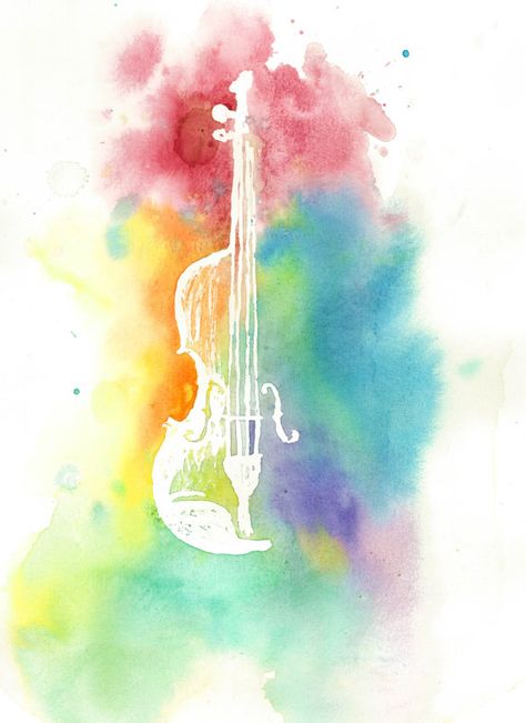 474x651 Watercolor Violin Silhouette Colorful Rainbow Instrument Print
